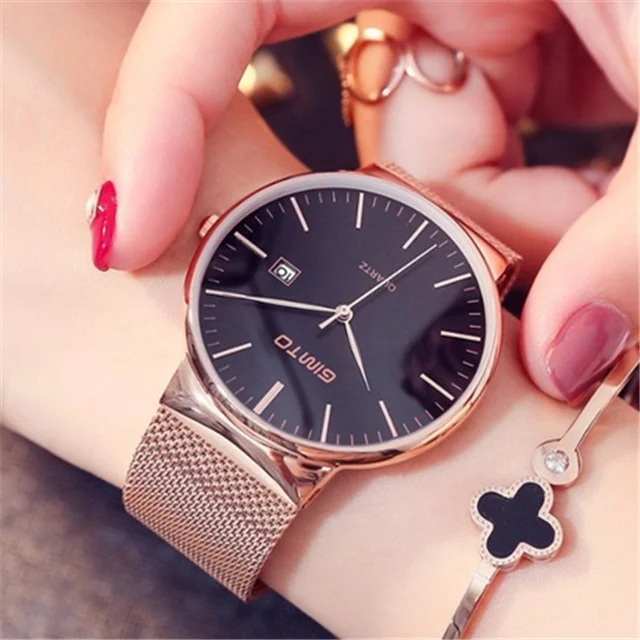 

GIMTO Brand Rose Gold Quartz Women Watches Luxury Steel Strap Clock Bracelet Ladies Calendar Wrist Watches Female Watch Relogio