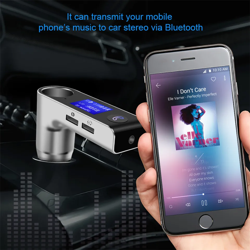  FM Transmitter Hands-free Bluetooth Car Kit Wireless Mp3 Radio Modulator Audio Player Voltage LCD Display USB Car Charger (1)