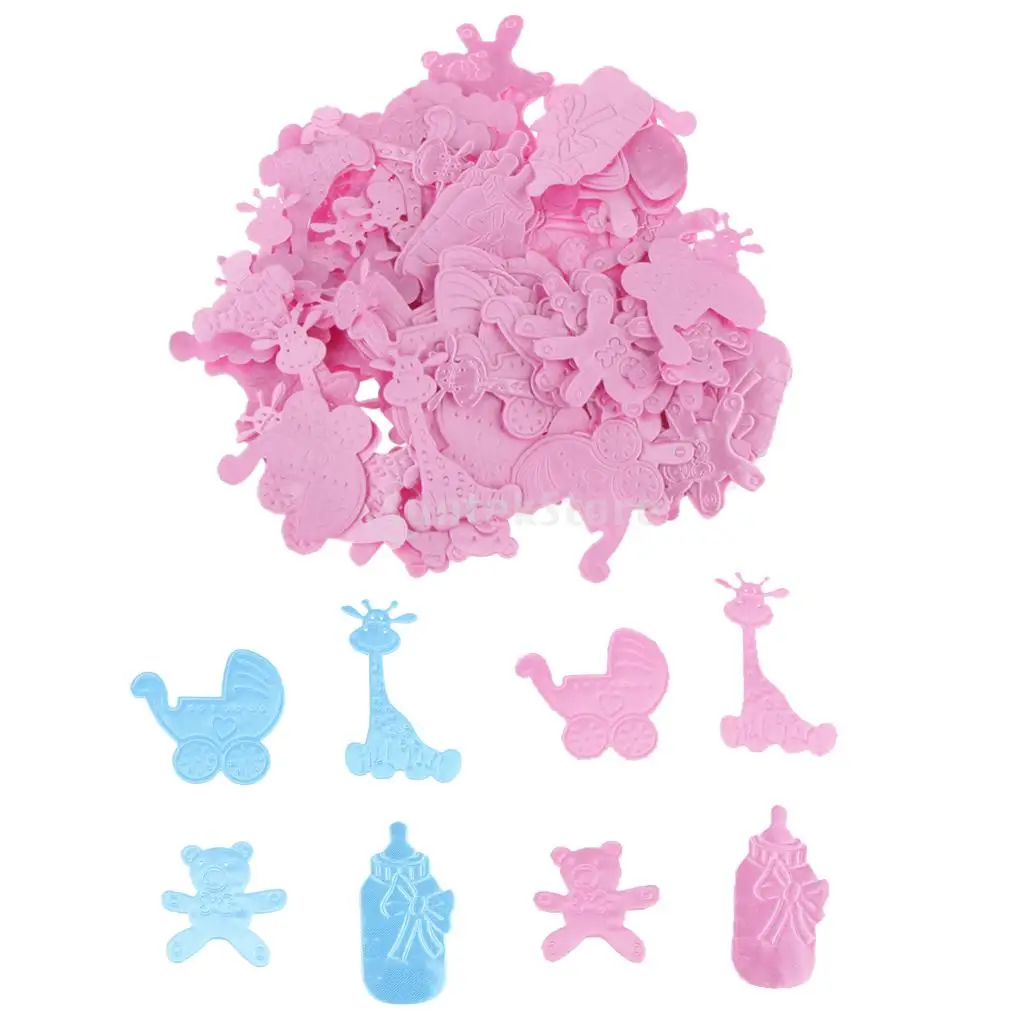 

100pcs Satin Baby Shower Favor 4 Types Applique Craft Trim Decor Blue/Pink