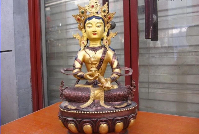

Collectible bronze lion statue S0012 21"Tibet Buddhism Copper Bronze painted Vajrapani Avalokitesvara Buddha statue
