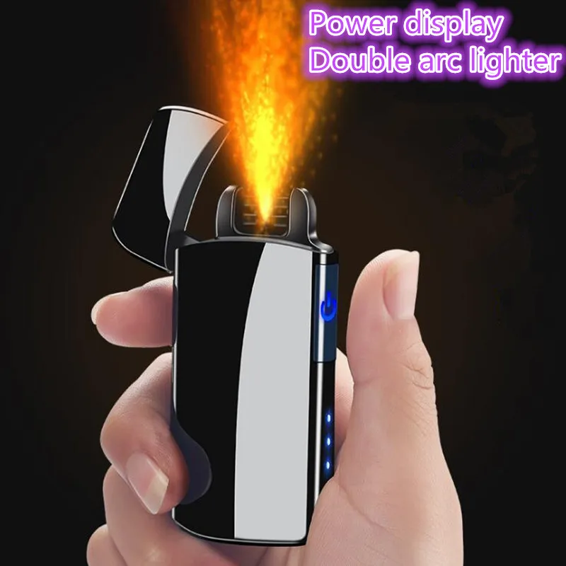 Плазменное зарядное устройство с фонариком двойная зажигалка с аркой для сигарет сенсорный выключатель питания дисплей ветрозащитный негорящий электронные зажигалки