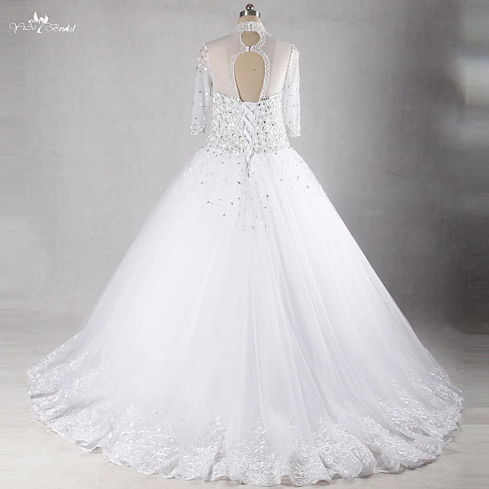 RSW965 Yiaibridal настоящая работа бисером кристаллы для свадебного платья плюс размер 3/4 бальное платье с рукавами Robe De Mariee Princesse De люкс