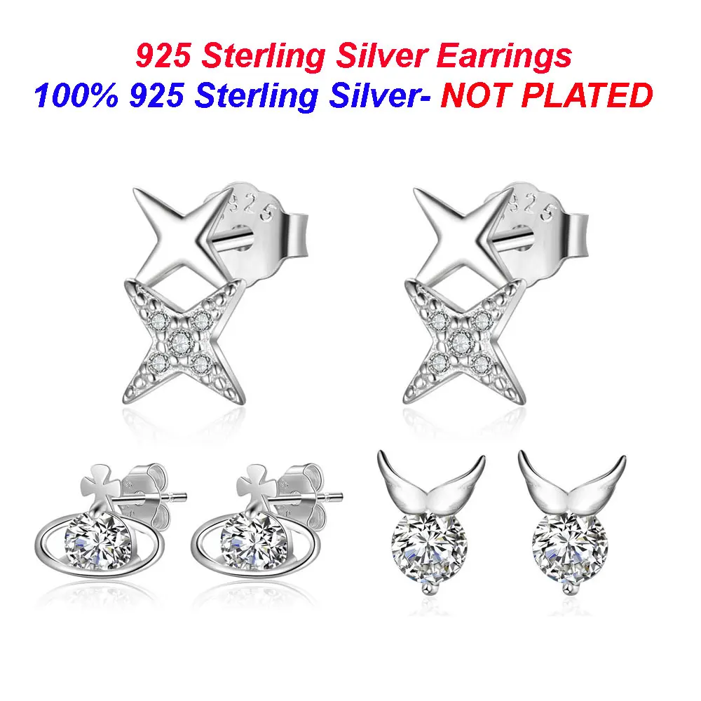 

100% 925 Sterling Silver Star Stud Earring Vnistar Angel Wing Ear Studs Wholesale Women Silver Meteor Stud Earrings