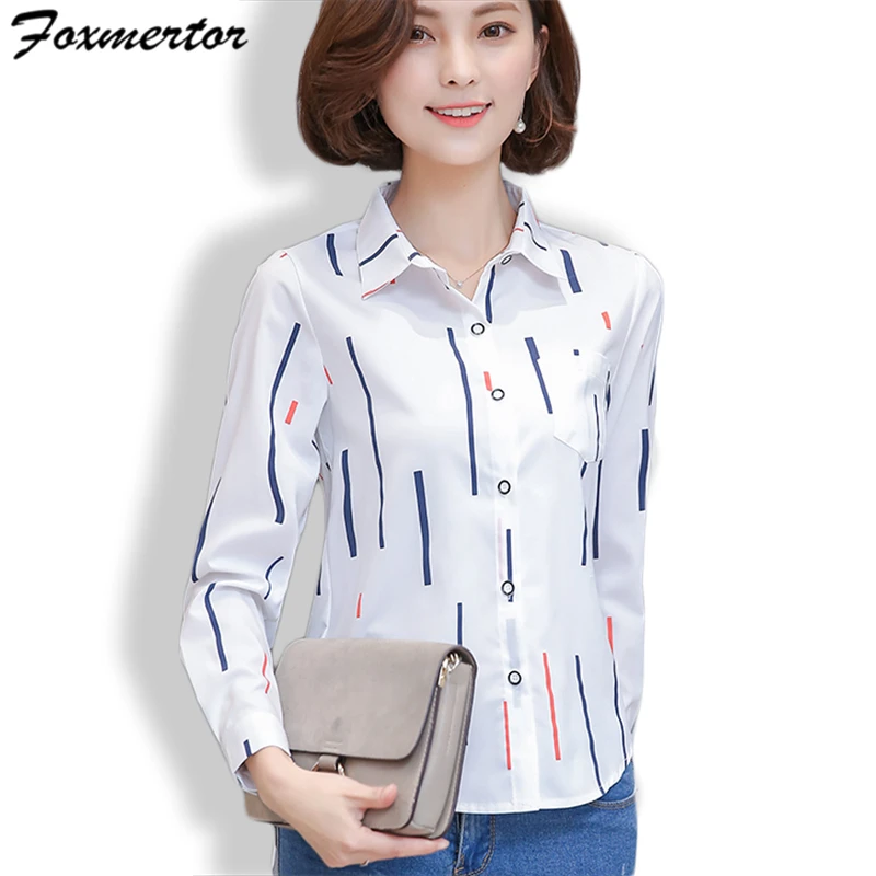 

New Spring Blouse Print Long Sleeve Turn Down Collar White Shirt Blusas Feminino Casual Ladies Blouses Womens Tops Fashion #11