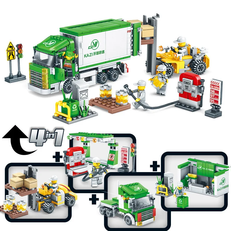 Legoings City 4 In 1 Express Logistics Transportation Center Forklift Building Blocks For Children Educational Bricks Toys Gifts