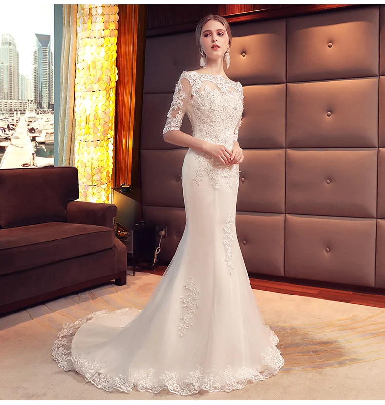 

Boat neck mermaid weddding dresses train bridal gown elegant Bridal dress luxury fine Wedding gown mariage Vestido de noiva