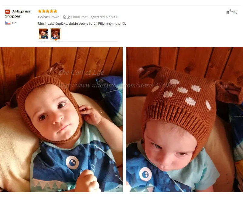 Deer Baby Hat with Ears Cartoon Winter Bonnet Knit Elastic Kids Hats Infant Cap 6-24 Months 1 PC