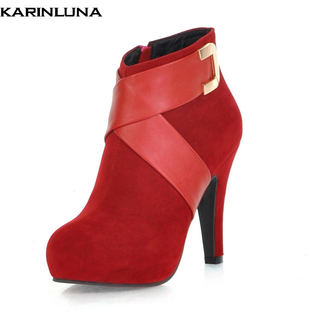 Karinluna/новый бренд оптовая плюс размер 43 Обувь на высоком каблуке и платформе Ботильоны Женская обувь на молнии на платформе Ботильоны