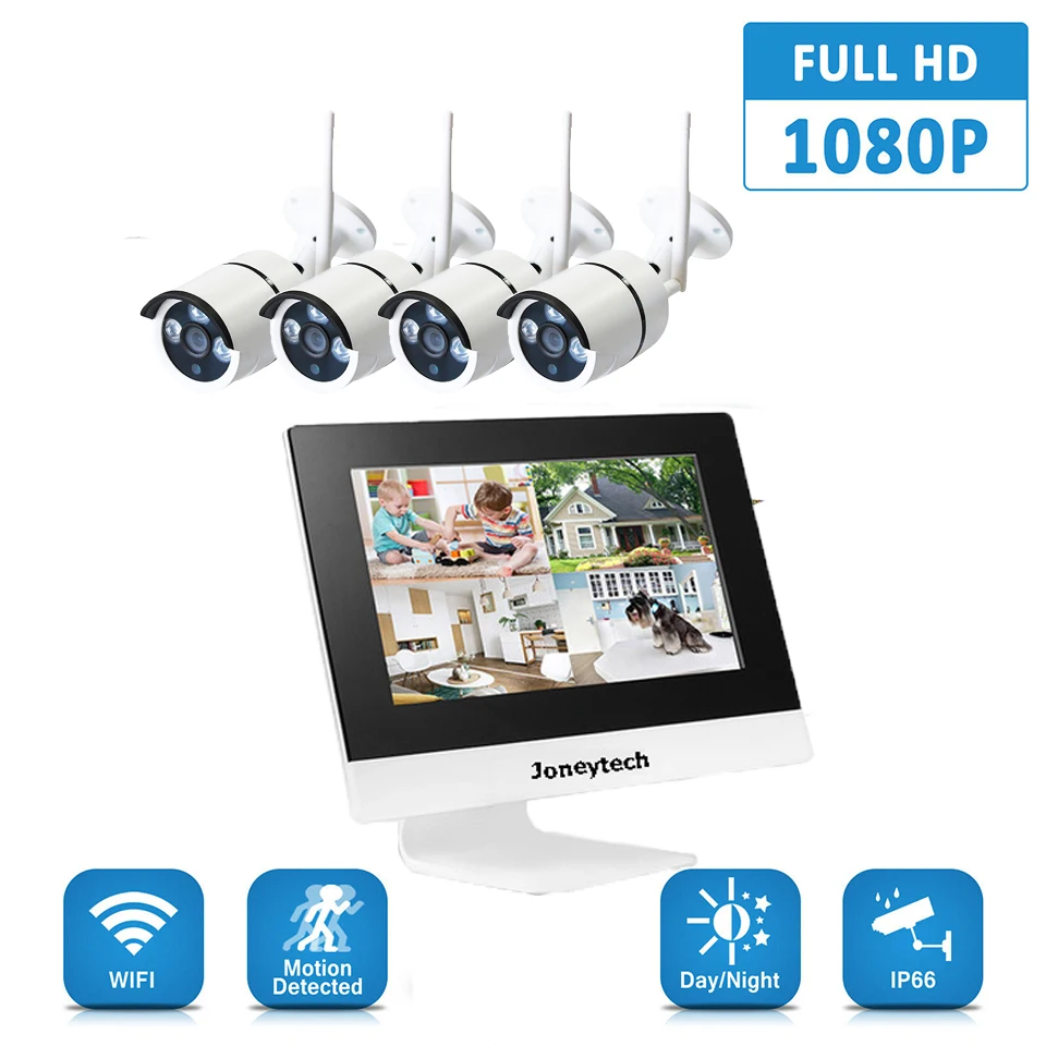 

4CH 1080P Wireless Security Camera System 12" LCD Monitor NVR 2.0MP Wifi Audio CCTV Camera P2P Video Surveillance Set