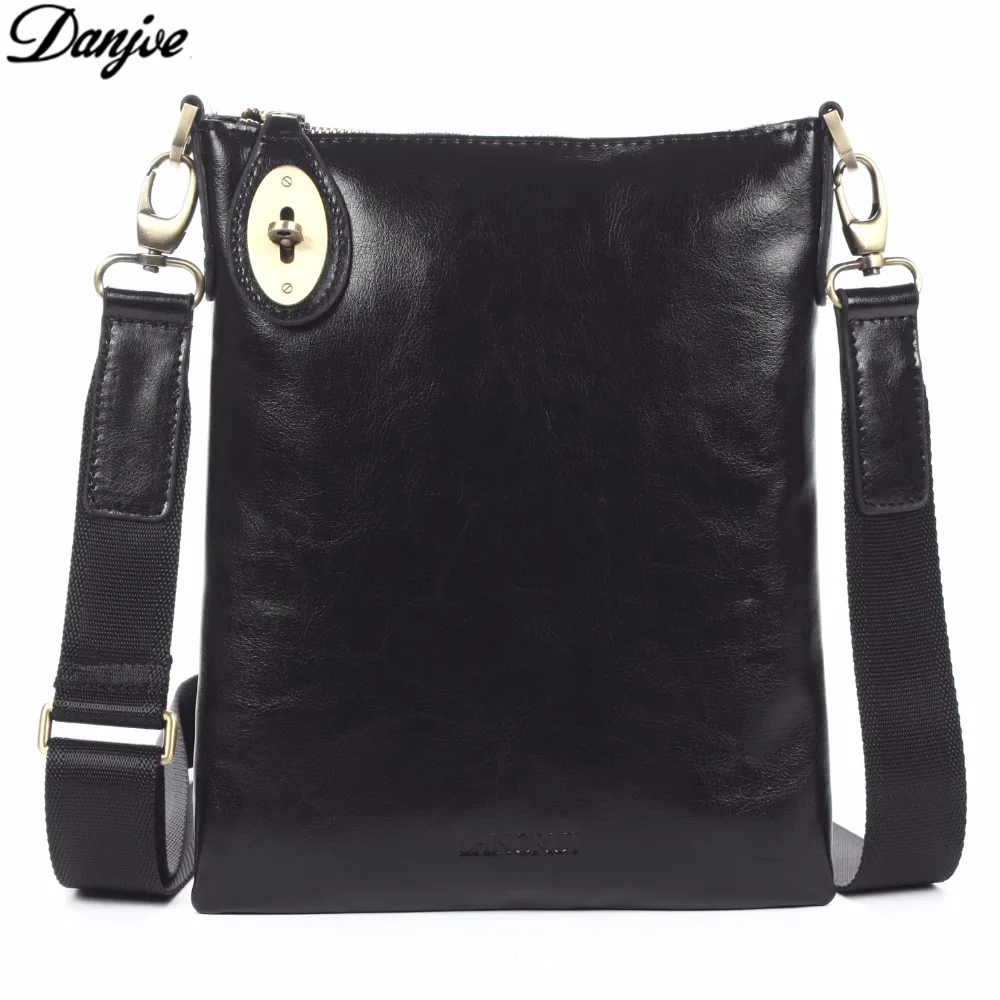 DANJUE Fashion Leather Bag Men Black Slim Anti theft Clasp Small Size Removable Strap Shoulder
