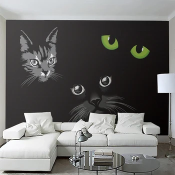 

Custom Wall Mural Personality Black Cat Cat Eyes Modern 3D Living Room Sofa TV Backdrop Hall Fresco Wallpaper Wall Covering Roll