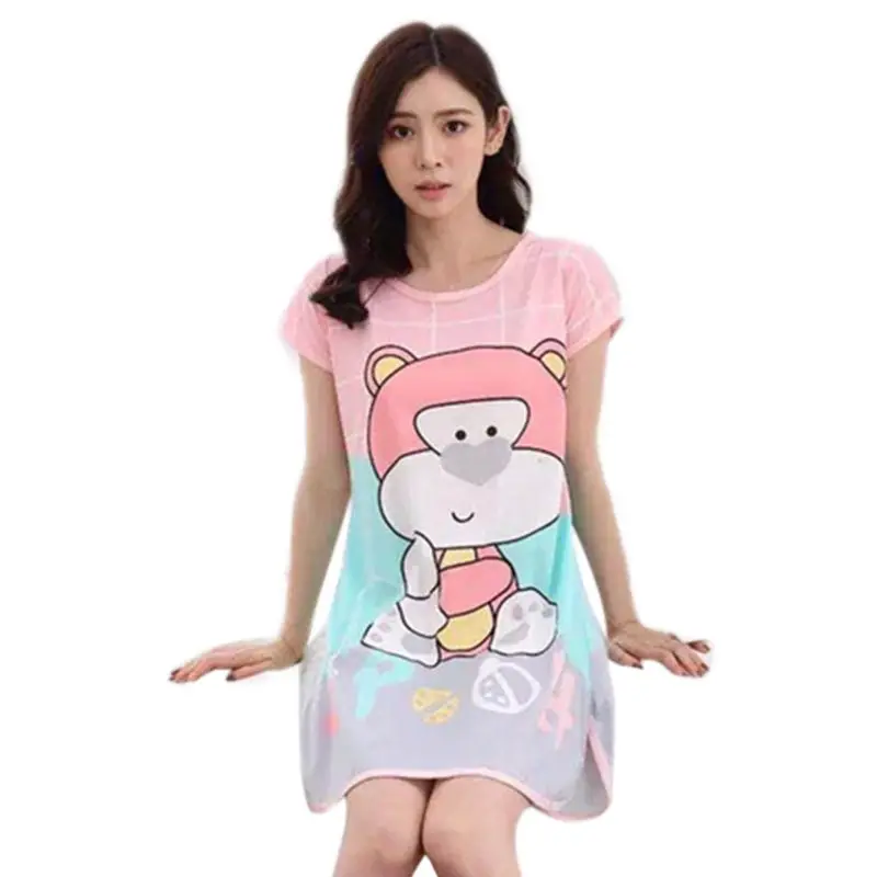 Новая женская летняя свободная Ночная рубашка в полоску с рисунком белки из мультфильма, с изогнутым подолом, ночная рубашка из молочного волокна - Цвет: P