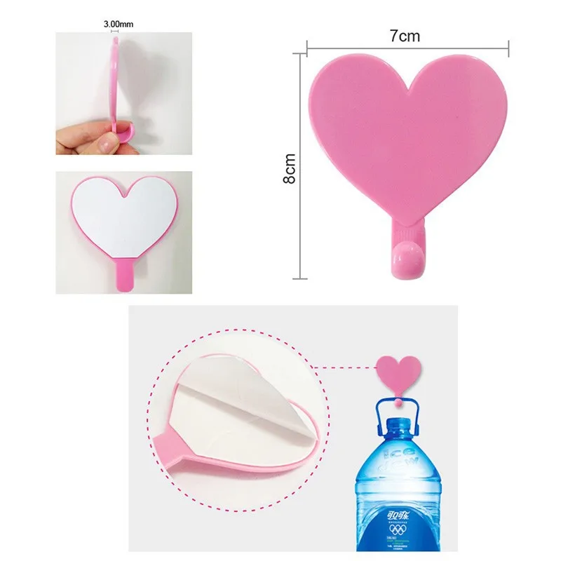 Colorful Love Heart Adhesive Hooks Robe Hooks Wall Hooks Hanger for Home Kitchen Holder DIY Kids Children Rooms Home Decoration (2)