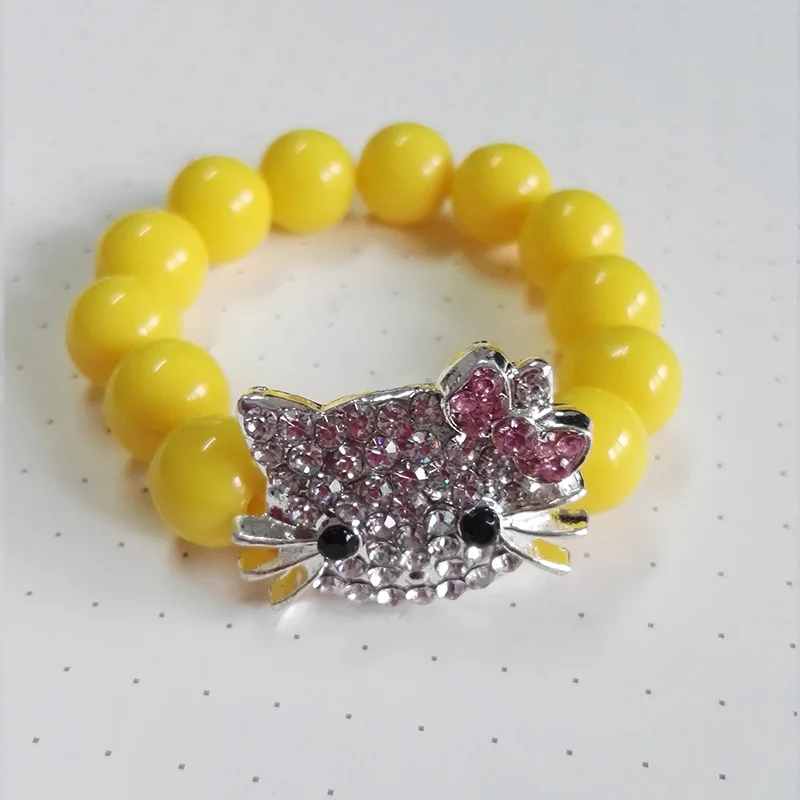 Акриловые бусины hello kitty браслет для детей Pulseiras Mujer ручной работы растягивающиеся браслеты для детей - Окраска металла: Yellow