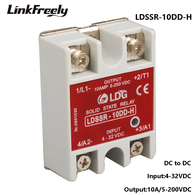 

SSR-10DD-H 10A Solid State Relay 3V 3.3V 5V 12V 24V DC Input Output:5-200V DC DC SSR Relay Switch Module Board SSR 10DD -H