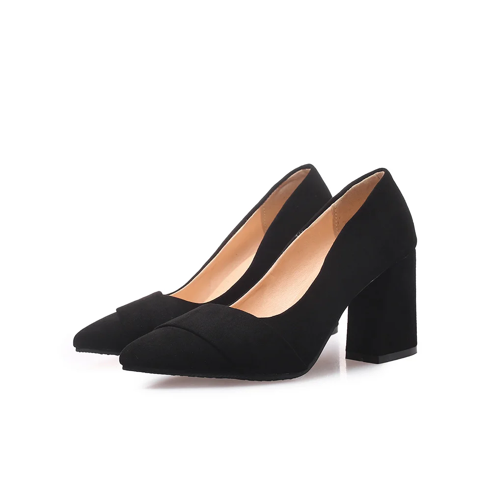 Г., брендовые новые пикантные женские свадебные туфли-лодочки черного и бежевого цвета женские модельные туфли на высоком толстом каблуке большие и маленькие размеры 10, 32, 43, 46, EB93 - Цвет: Black