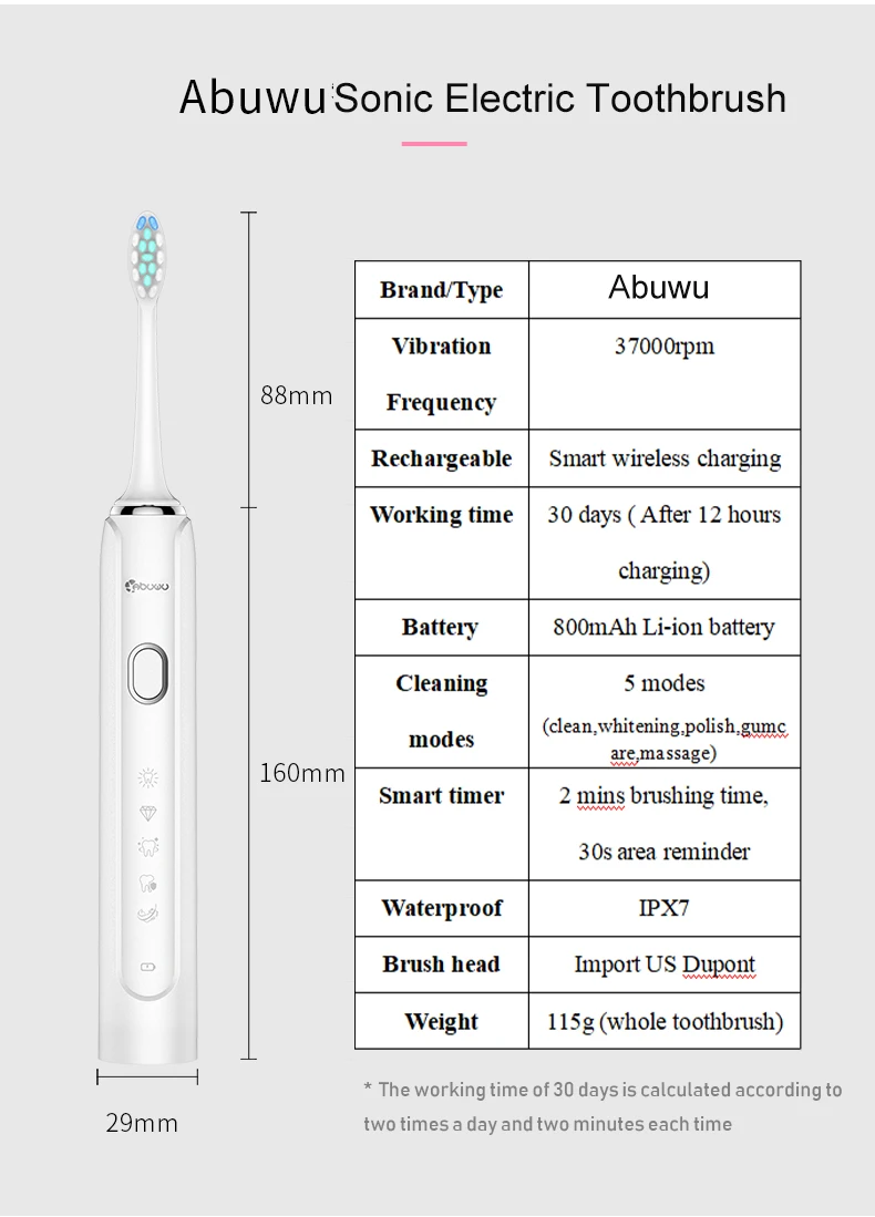 Беспроводная зарядка белая звуковая электрическая зубная щетка 5 режимов для взрослых и подростков умный чип электрическая зубная щетка перезаряжаемая