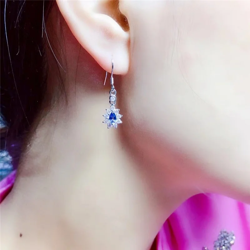 Женские серьги подвески PROCOGEM из серебра 925 пробы с натуральным сапфиром