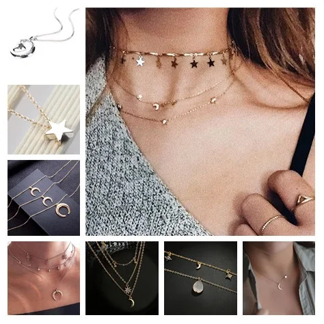 New Sexy Moon Star Pendant Necklaces For Women Fashion Vintage Star Moon Choker Boho Jewelry Gift For Girl