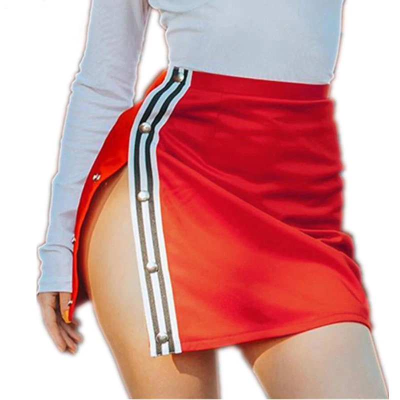 

Sexy side split mini skirt women bottom Casual stripe pencil skirt female Streetwear red black high waist women skirt 2018