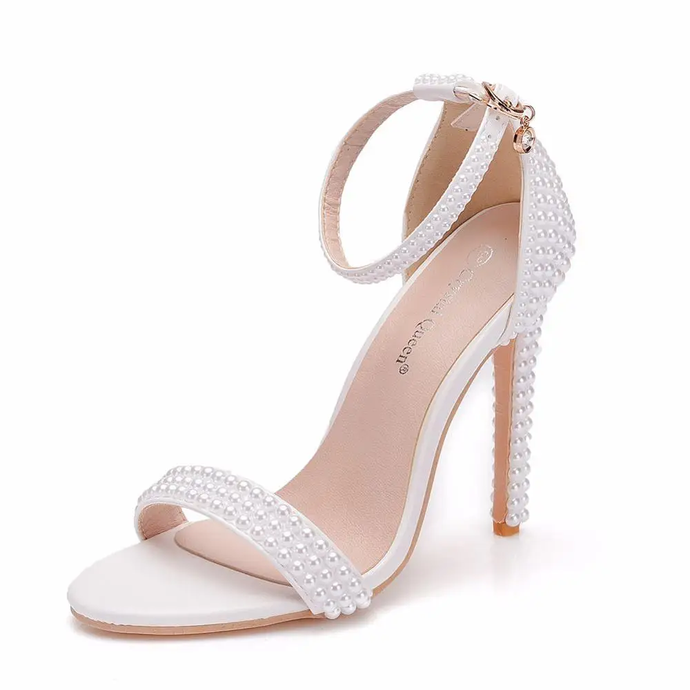 Свадебная обувь для невесты со стразами; модная обувь для женщин; модельные вечерние туфли с ремешком на щиколотке; туфли-лодочки на высоком каблуке с открытым носком; женские босоножки - Цвет: white