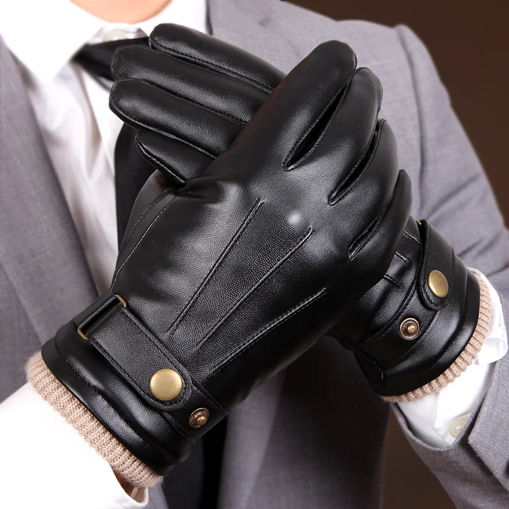 Мужские перчатки черные зимние варежки сохраняющие тепло перчатки с сенсорным экраном ветрозащитные мужские осенние перчатки для вождения из искусственной кожи