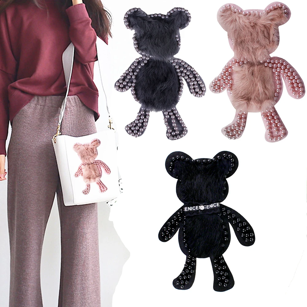 

1pc Cartoon Bear Large Size Patches a String of Beads Applique for Fashion Sweater T-shirt Bags Decoration Sewing Accessories