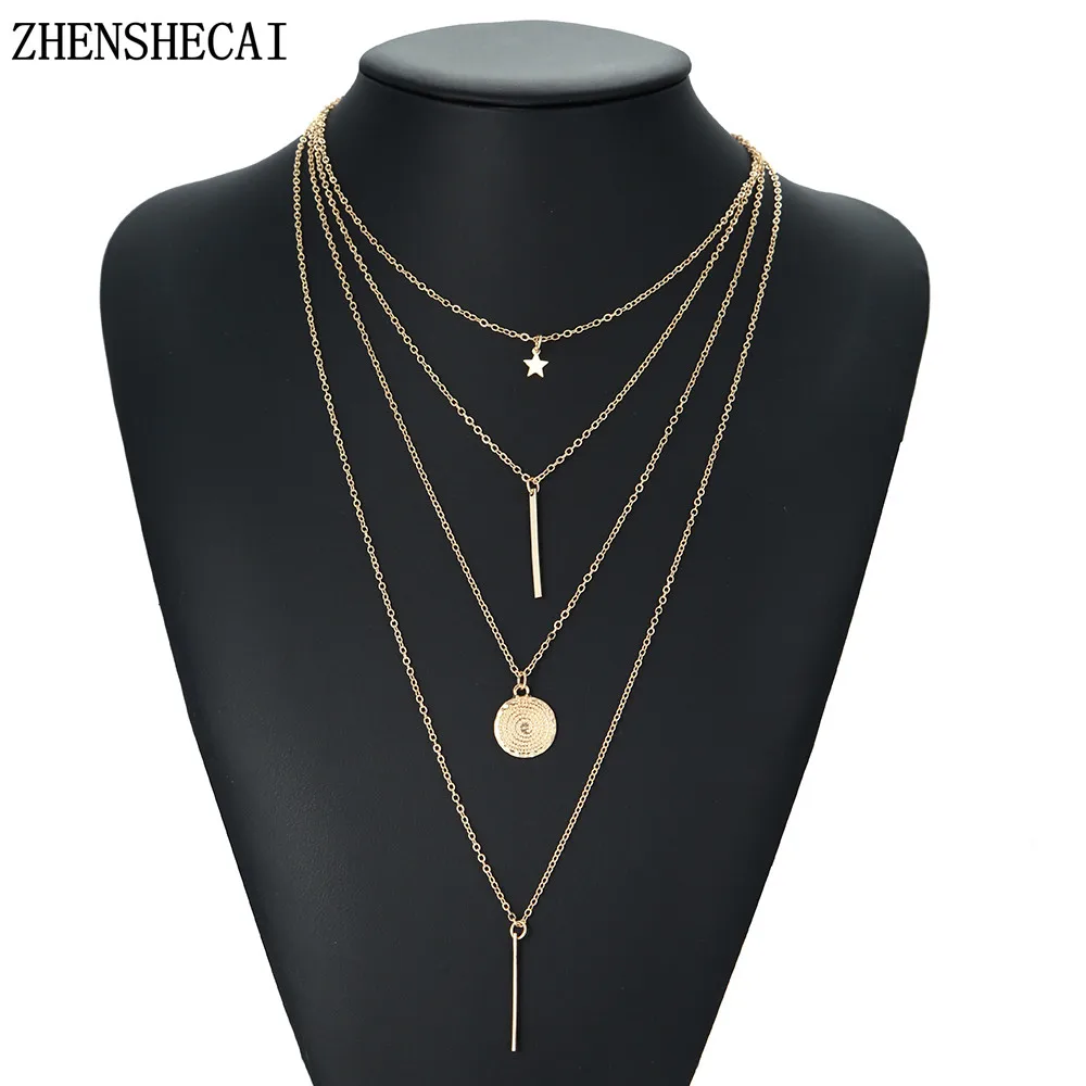 

Boho Necklaces for Women Vintage Gold Silver Chain Long Star Statement Necklace Pendant Bohemian Choker Jewelry