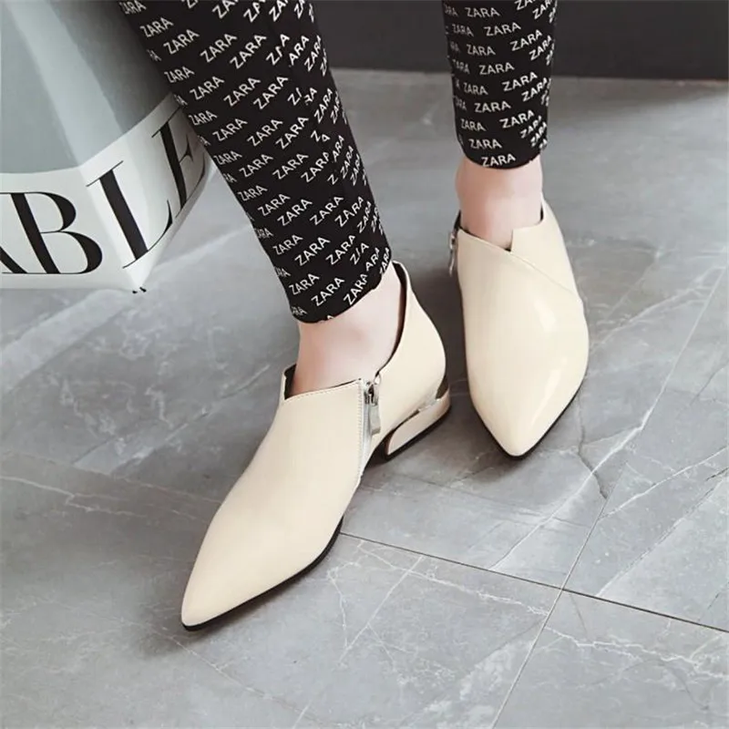 Patent Leather Women Oxford Shoes Vintage Pointed Toe Side Zipper Woman Flats Loafers Black Casual Flat Oxford Shoes for Women (8)