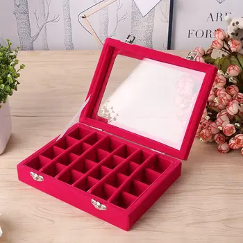 

12/24 Velvet Jewelry Ring Earring Display Case Storage Organizer Box Tray Holder, 24