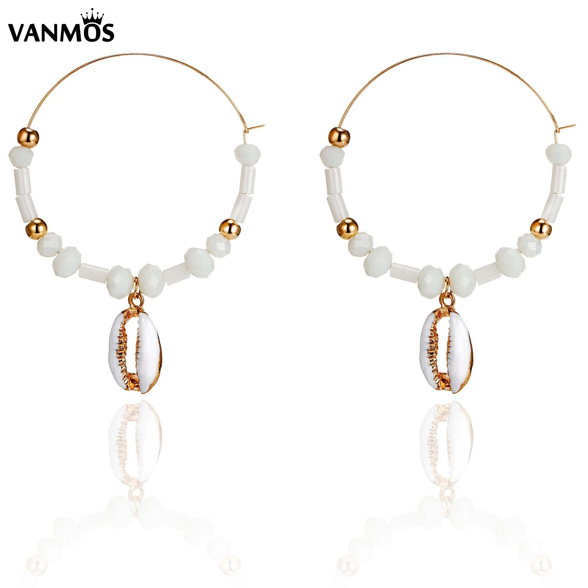 

New Style Earrings Exaggerated Big Circle Hoop Earrings White Beads Shell Pendant Alloy Earrings Female Statement Accessories