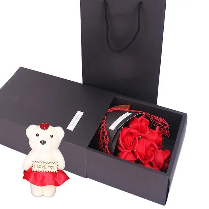 Романтическое мыло в форме розы Букет Подарочная коробка на День святого Валентина свадебные подарки красный, фиолетовый, розовый, синий