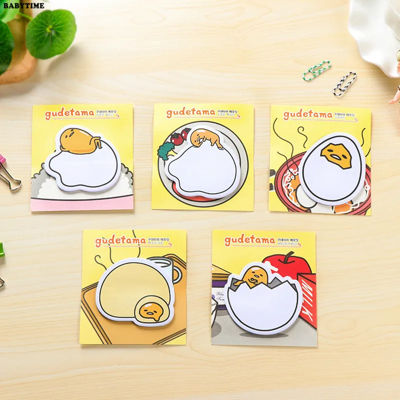 2PCS Cute Kawaii Gudetama Lazy Egg Self-Adhesive Memo Pads Sticky Notes Post It Decorative Bookmark School Office Supply | Канцтовары
