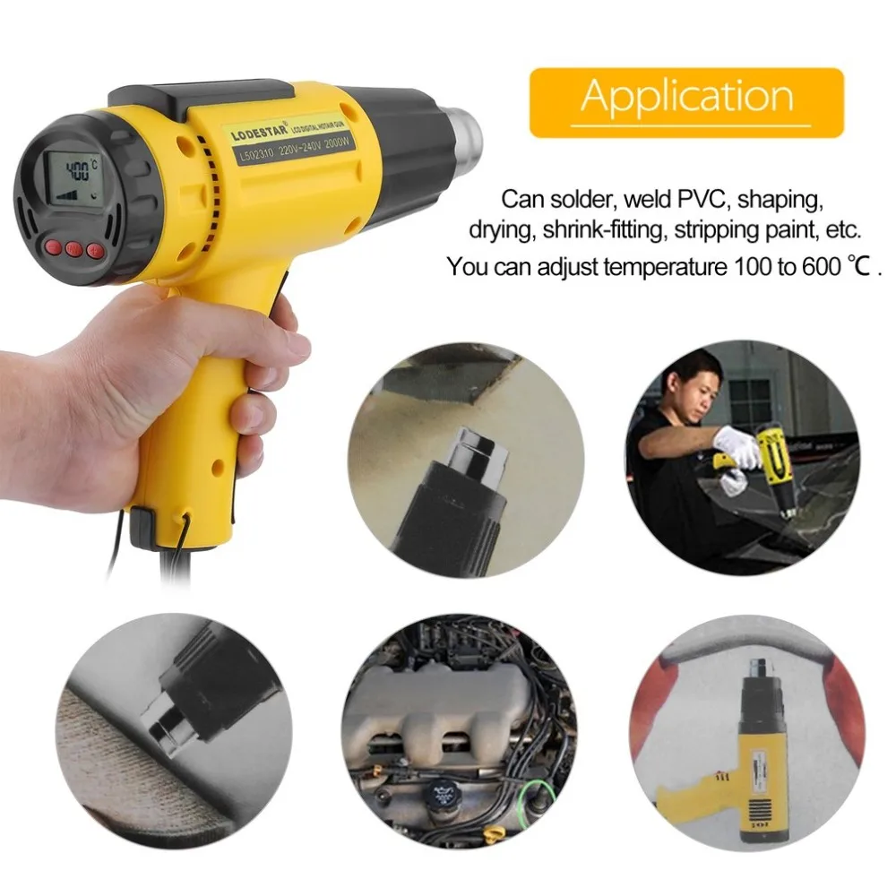 

Newest 2000W AC220V LCD Electronic Digital Hot Air Gun Electric Heat Gun Shrink Wrapping Thermal Power Tool EU Plug