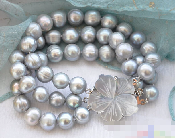 

Hot sell Noble- FREE SHIPPING>>>@@ > 01279 beautiful 3row 8" gray round freshwater pearl bracelet