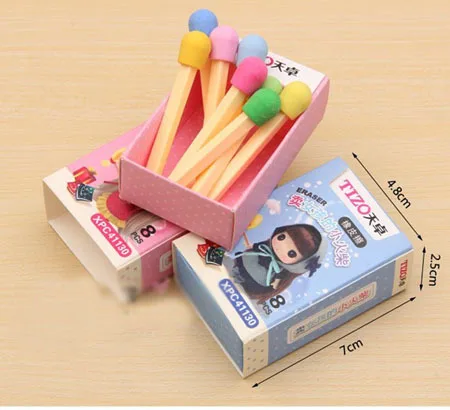 

8pcs/lot Kawaii match pencil eraser Funny rubber school stationery Good quality (SS-212)