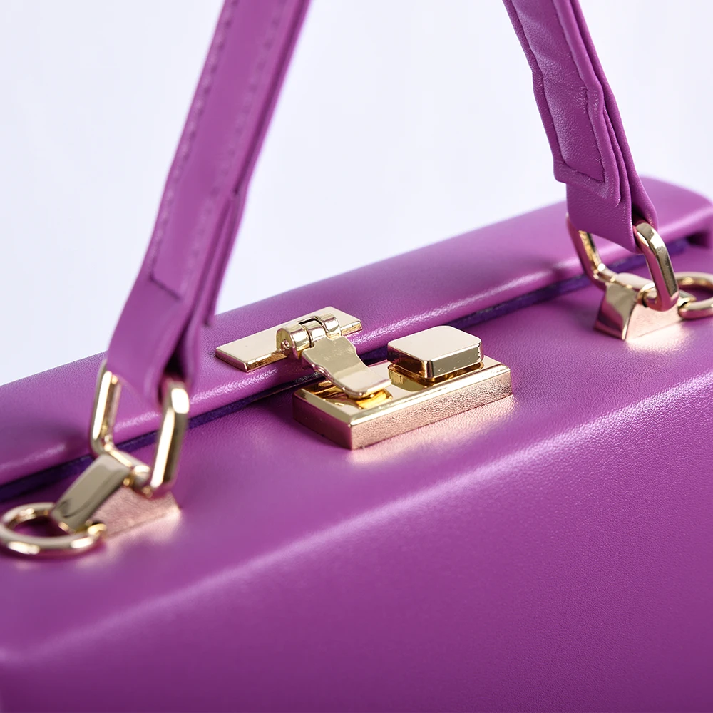 Женская сумка фиолетовая квадратная коробка кожаная сумка металлическая кнопка модные сумки