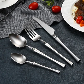 

Hot Sale 4 Pcs True color Spindle type Dinnerware knife 304 Stainless Steel Western Cutlery Kitchen Food Tableware Dinner Set
