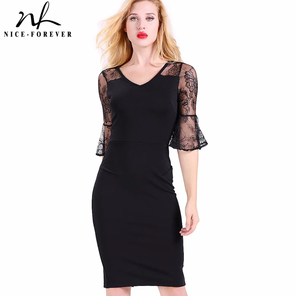 Patchwork V Neck Flare Sleeve Sheath Dress Patchwork V Neck Flare Sleeve Sheath Dress
