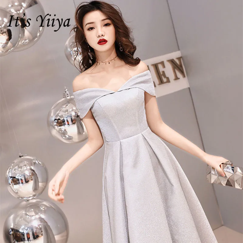 

It's Yiiya A-line Evening dress Short sleeve Nightclub floor length long Dress Zipper back Boat neck White Red Prom dress C059