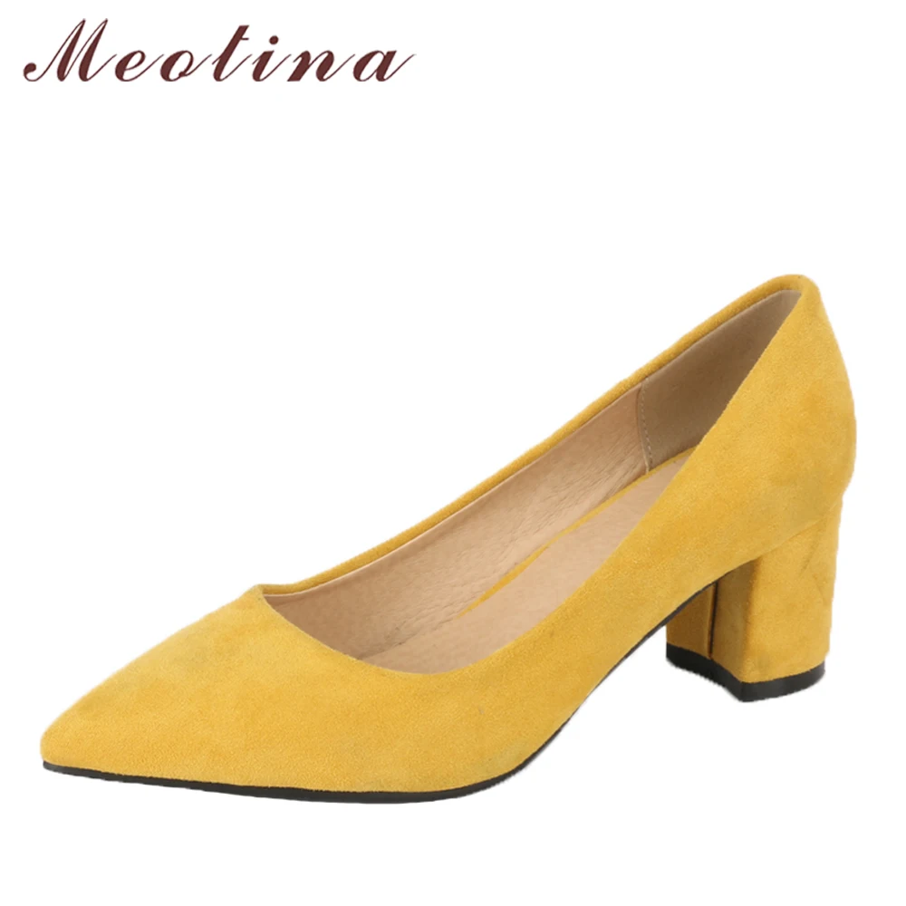 Meotina/женские офисные туфли на высоком каблуке острый носок толстый каблук
