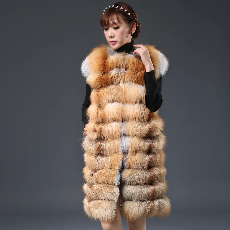 Renard Gilet Long 2016 Femmes Gilets Véritable De Colete Fourrure Naturelle Vestes Russe color Feminino D'hiver Color 1 2 Manteaux Manches Inverno Sans OPZiuXk