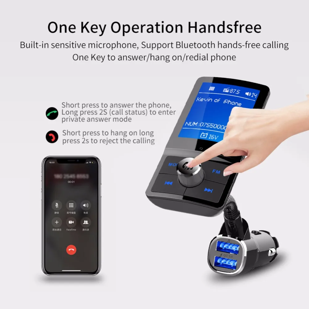 Автомобильный MP3 плеер JINSERTA Bluetooth FM передатчик QC3.0 автомобильное зарядное