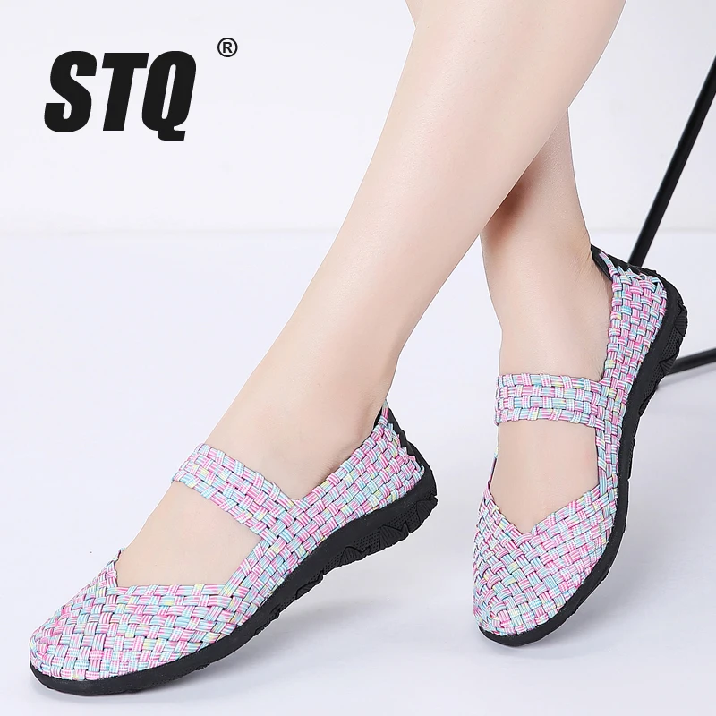 

STQ 2019 Autumn Women Woven Flats Shoes Hand Made Woven Slip on Ladies Casual Shoes Mocassins Creepers Woman Shoes 552