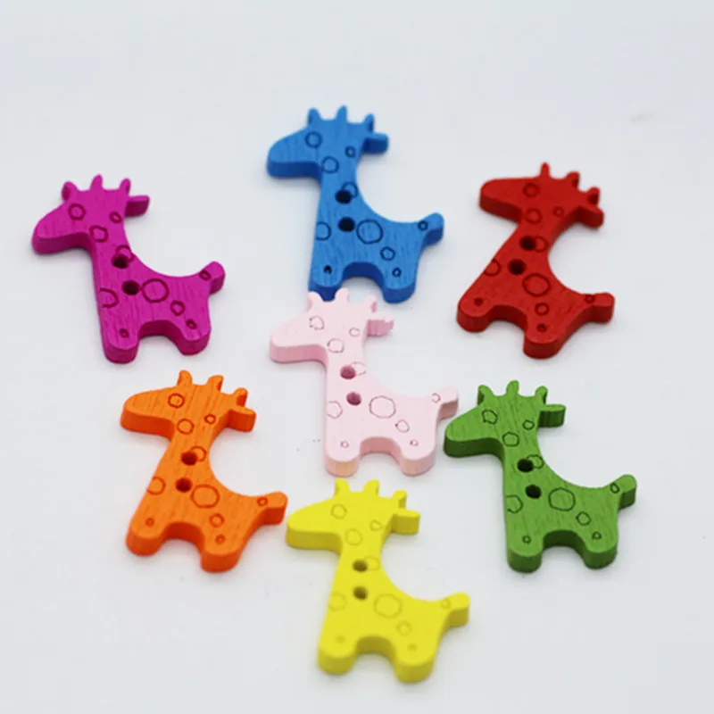 

JYMISS DIY 100pcs 2-holes buttons Giraff Wood Flatback Buttons