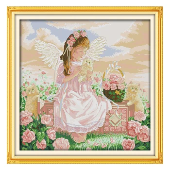 

Joy Sunday counted cross stitch kits embroidery kits set Angel cat DMC fabric baby room home deco painting deal free shipment