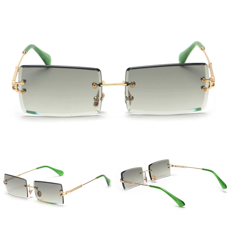 Маленькие прямоугольные солнцезащитные очки для женщин без оправы Квадратные Солнцезащитные очки для женщин Летний стиль женские uv400 зеленый коричневый