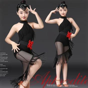 

New children's black Latin dance skirt practice clothes girls Siamese dance performance performance clothing examination clothes