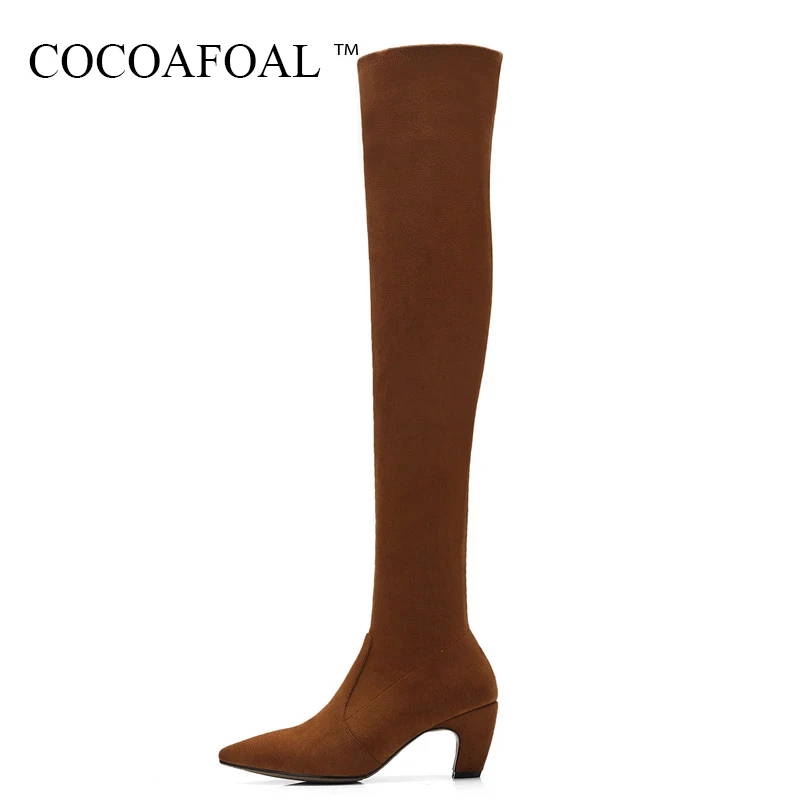 

COCOAFOAL Woman Pointed Toe Martin Thigh High Boots Winter Black Chelsea Over The Knee Boots Genuine Leather High Heeled Shoes