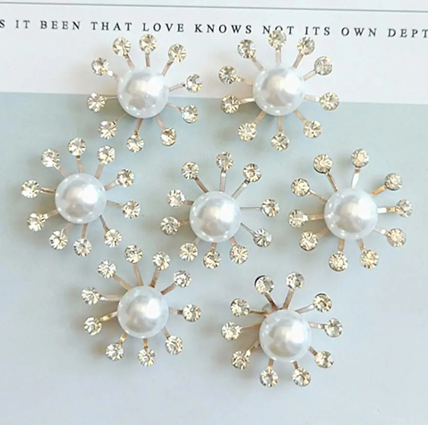 

50pcs 23*23mm Silver Pearl Flower Stamen Button Bead Frog For Kids Hair Ornament Scrapbooking Bride Headwear Accesso